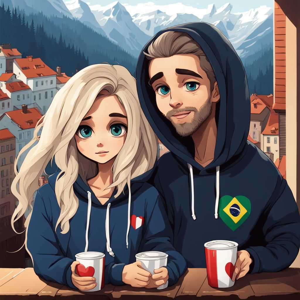 Cute Polish-Brazilian Couple in Pop Art Style