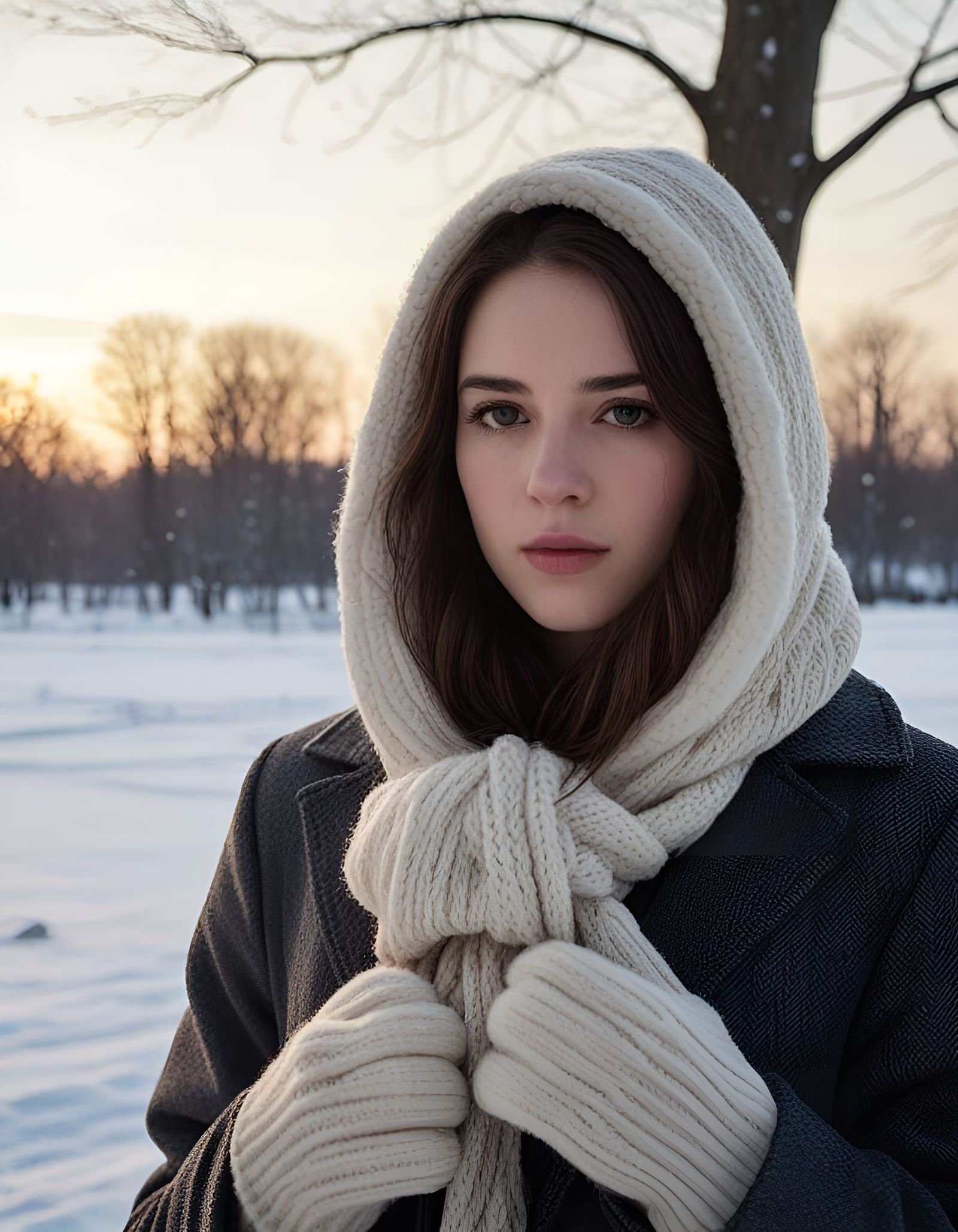 Winter Portrait in Snowy Public Park