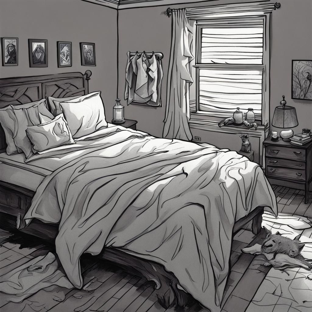 Eldritch Monster Bed Sheets in Dark Bedroom