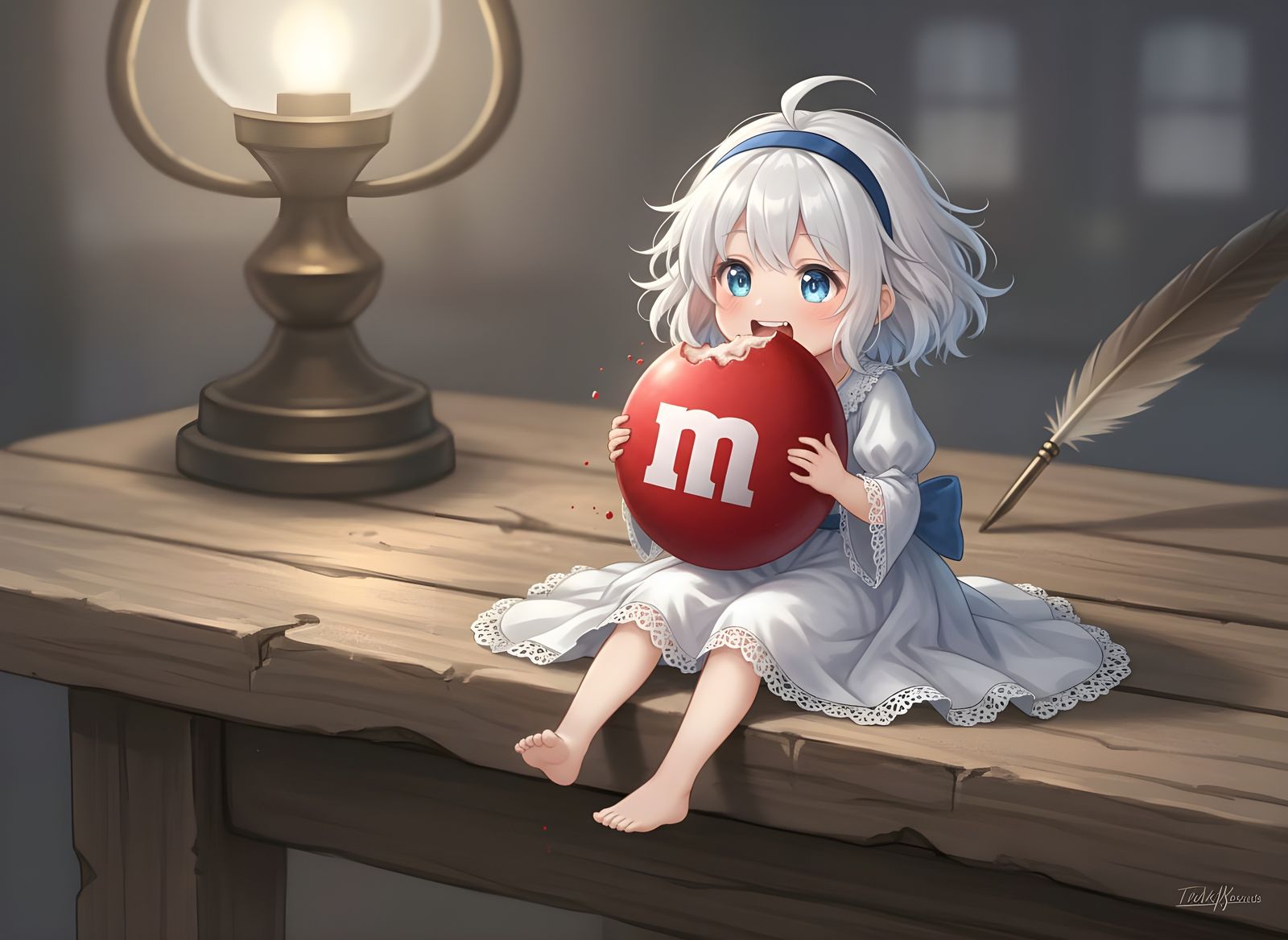 Tiny Girl Enjoys Giant M&M Candy