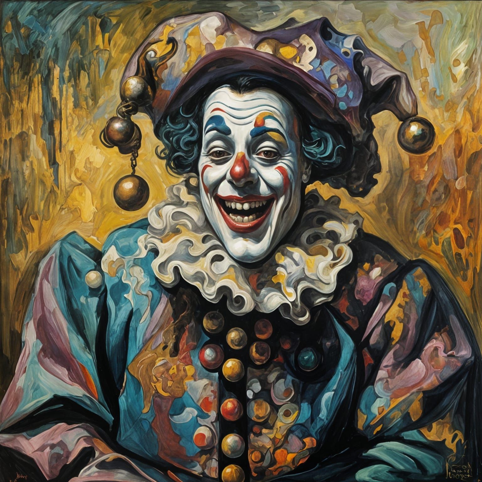 Surreal Court Jester in Melting Oil on Canvas
