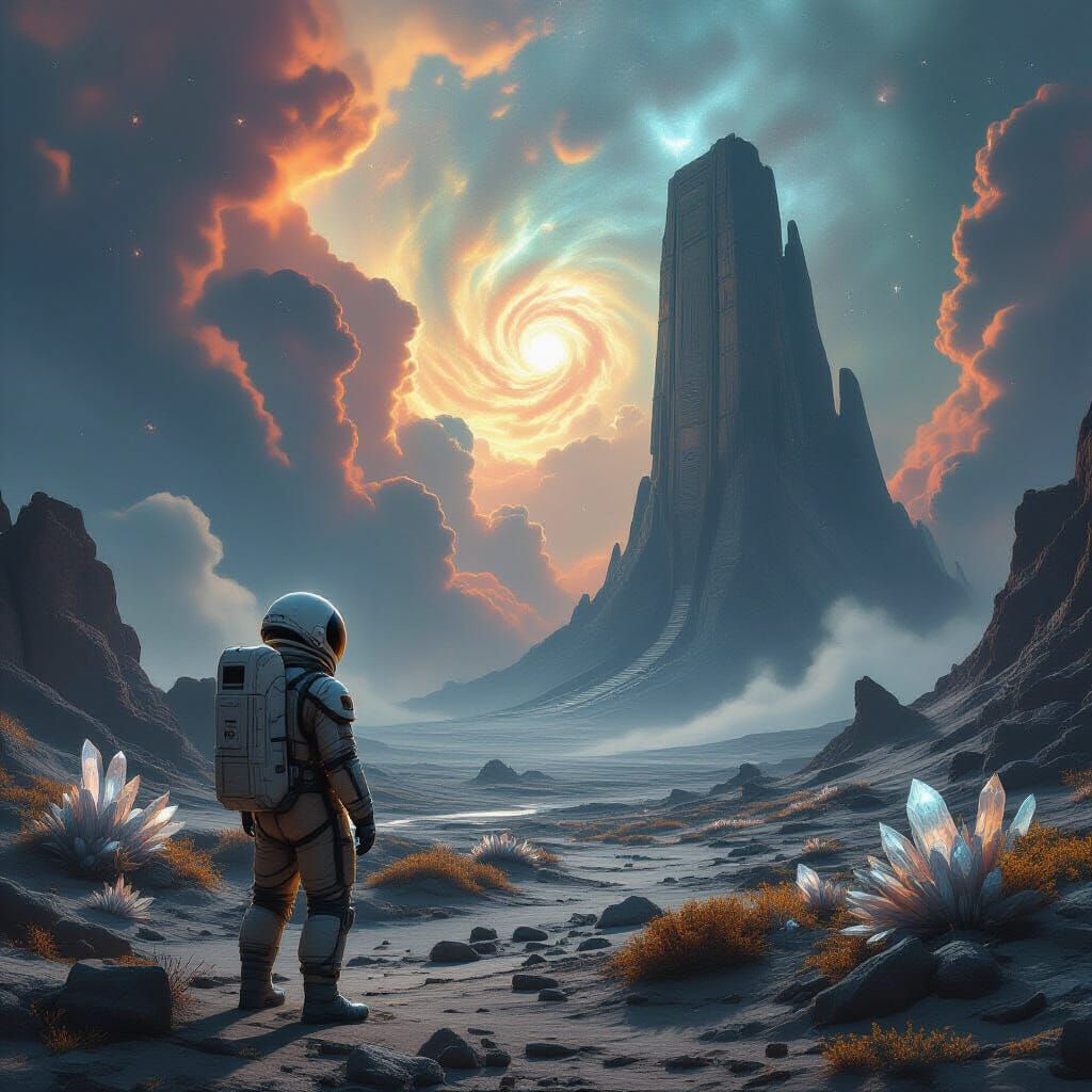 Astronaut on Alien Planet in Cosmic Horror Style