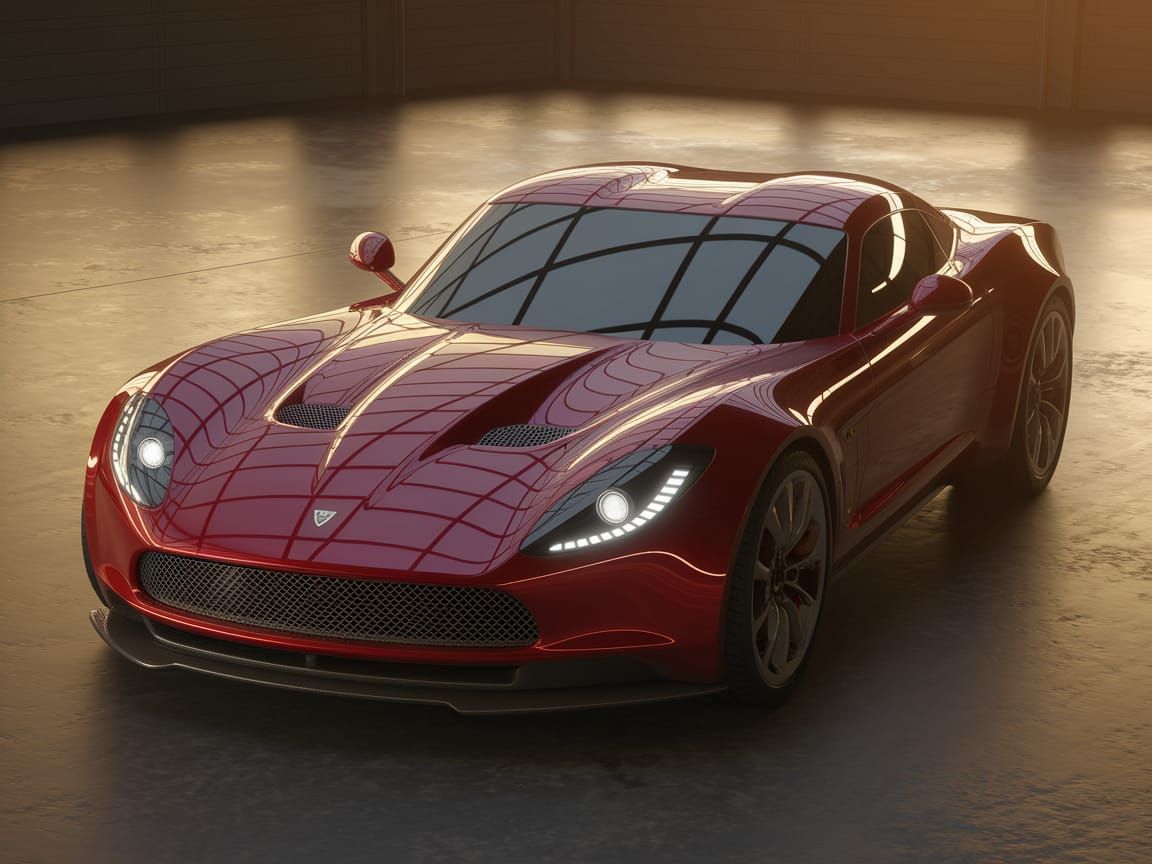 Sleek Red American Sports Car in Garage