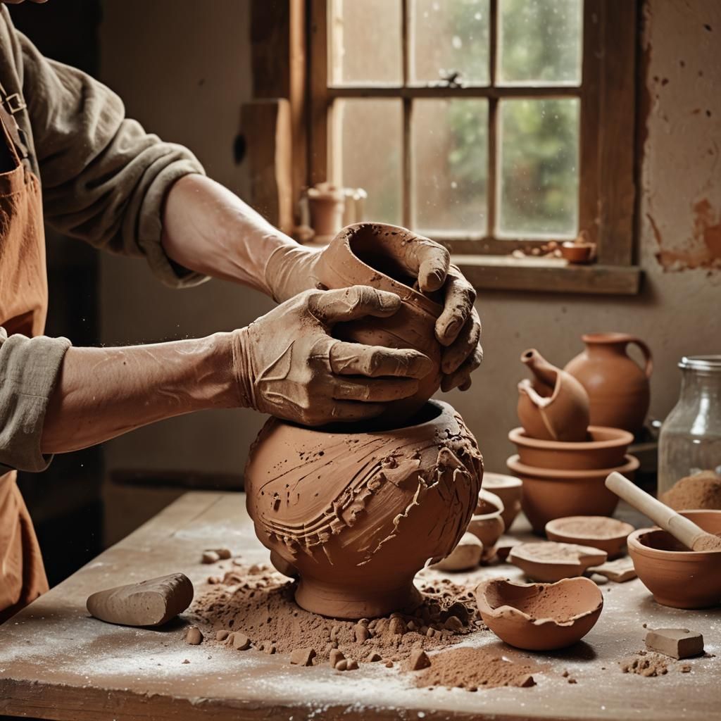 Terracotta Artisan Shaping Clay into Vase