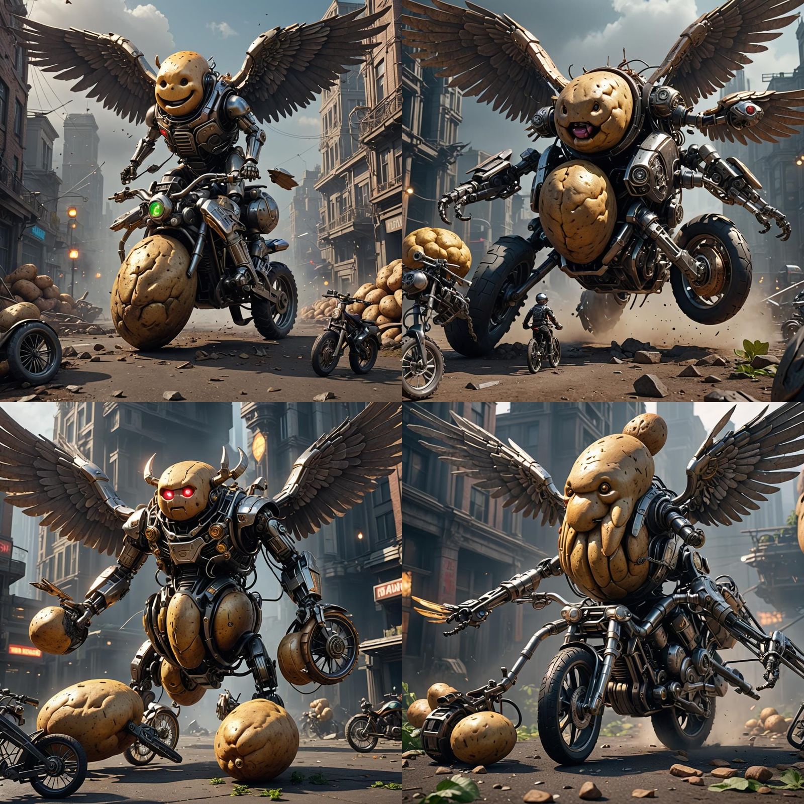Epic Sci-Fi Battle: Evil Potato vs Winged Bicycle