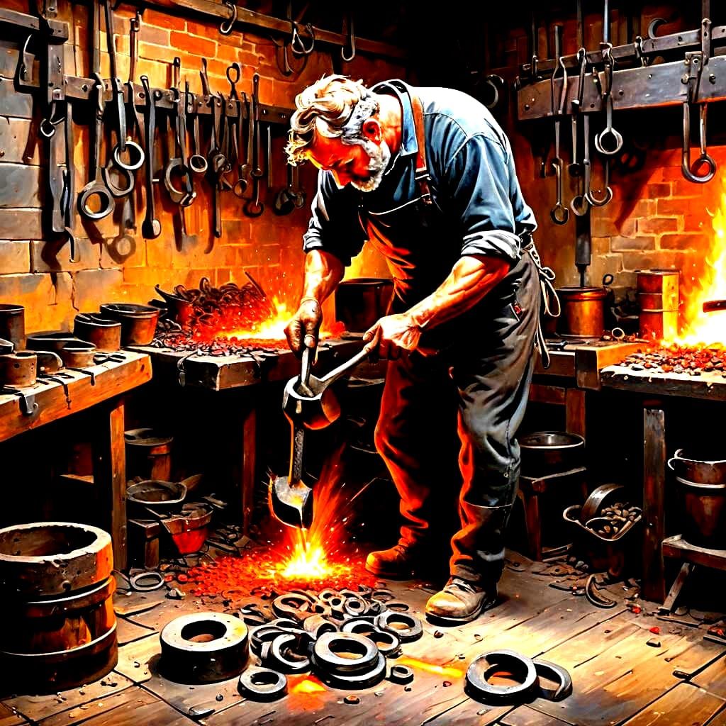 Blacksmith's Forge: Red Hot Metal and Hammer Sounds