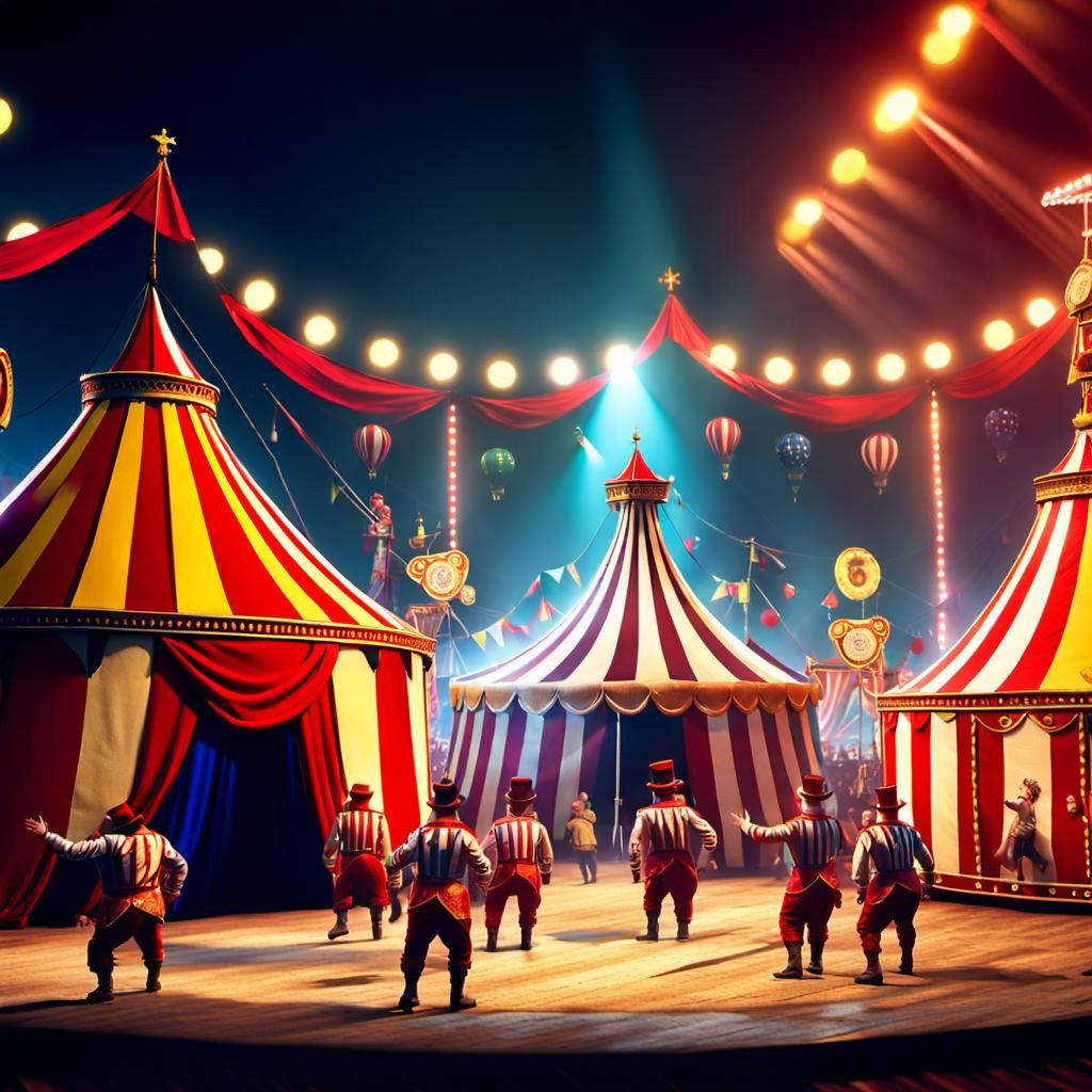 Historical Circus Show in Oil Painting Style