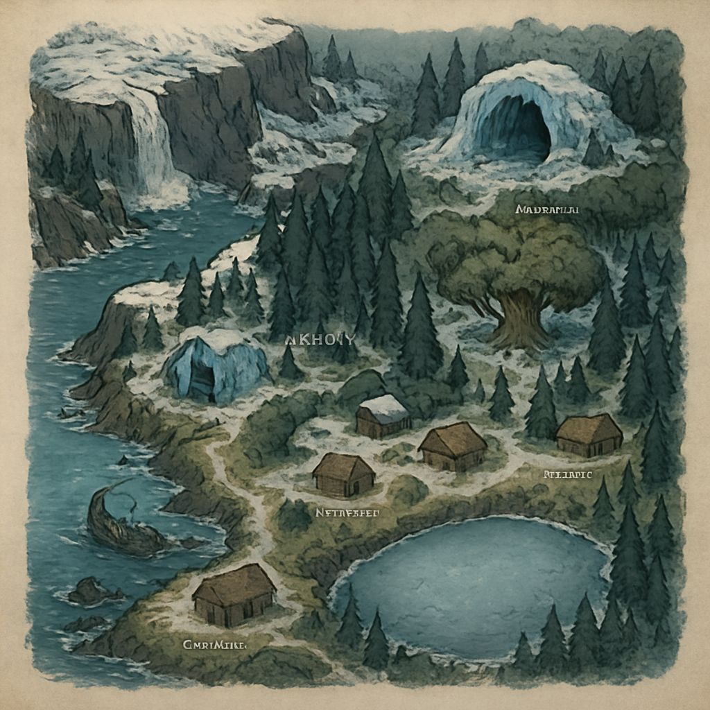 Epic Fantasy World Map with Frostbitten Fjord and Hidden Won...