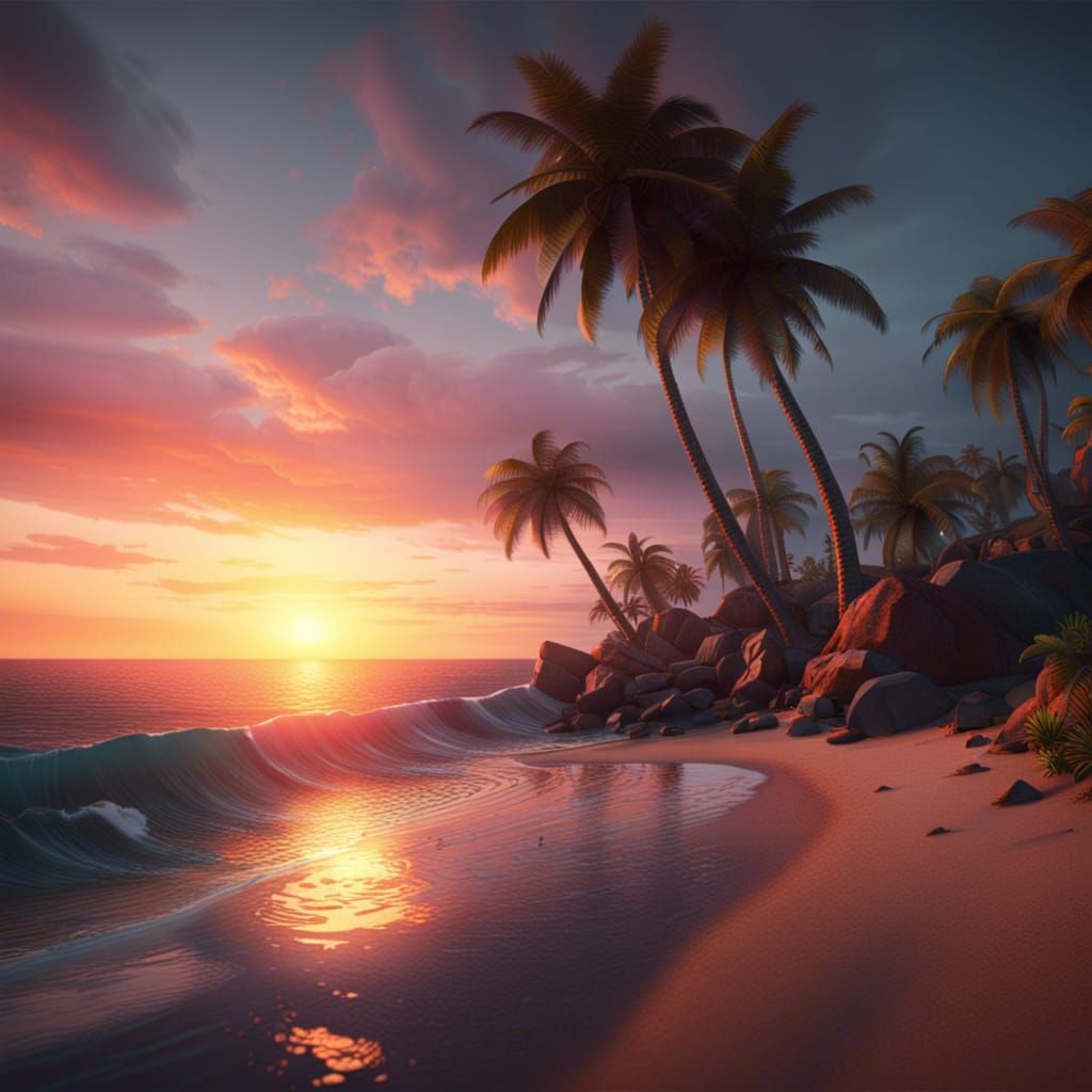 Tropical Sunset Shoreline: Fantasy Concept Art