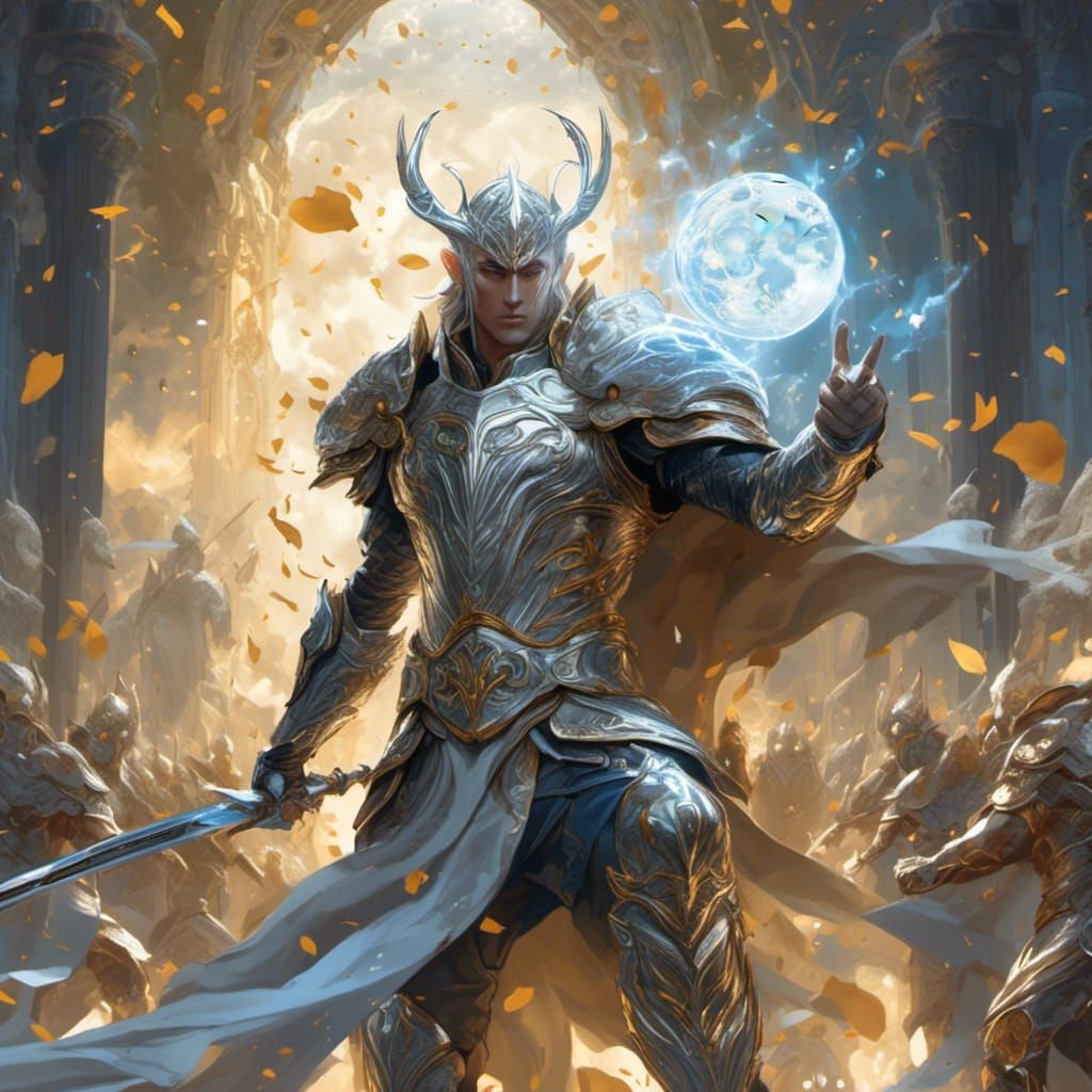 Moon Elf Paladin in Silver Armor, Cel-Shaded Anime