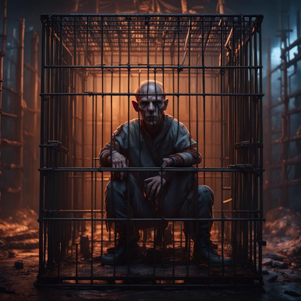 Rabies Patient in Cage: Detailed Matte Painting
