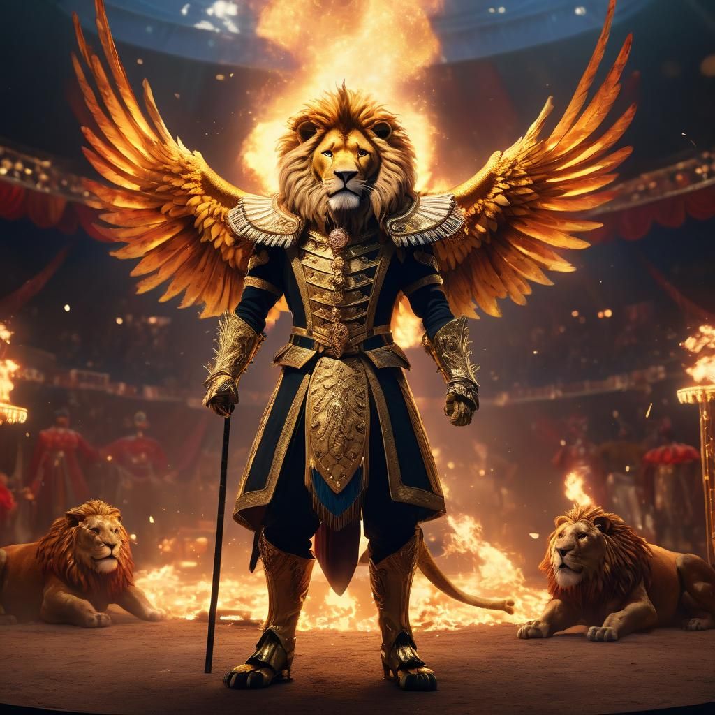 Lion Tamer and Phoenix in Anime Style