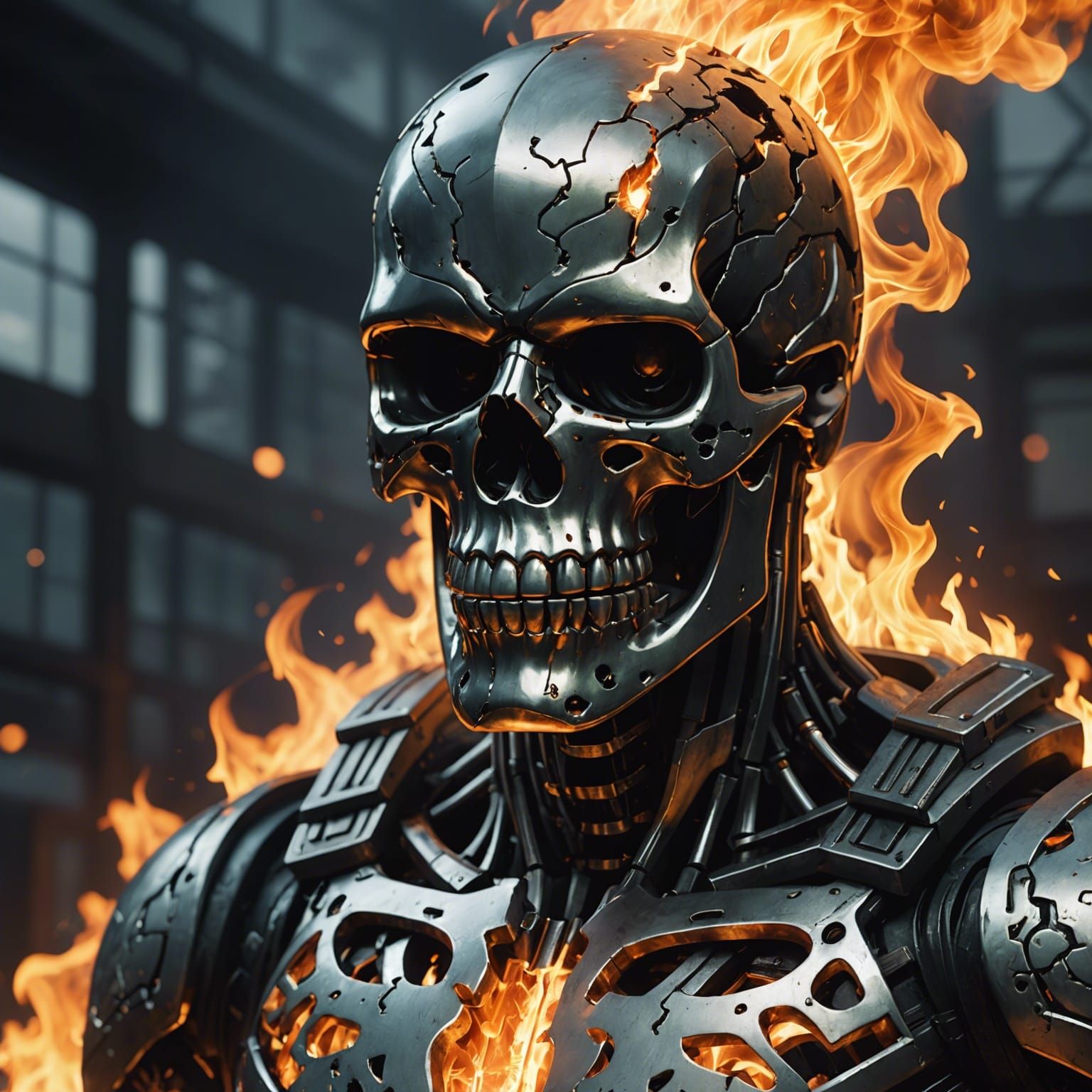 Punisher with Metal Skull on Fire: Ghibli Anime Art