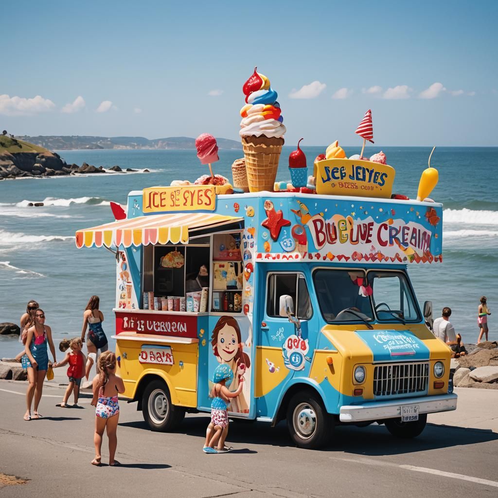 Colorful Ice Cream Truck by the Sea