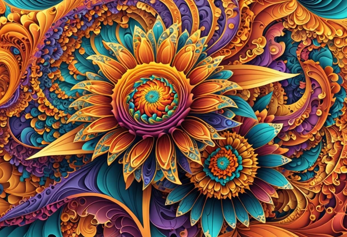 Abstract Fractal Sun Blossom: Vector Art in 3D