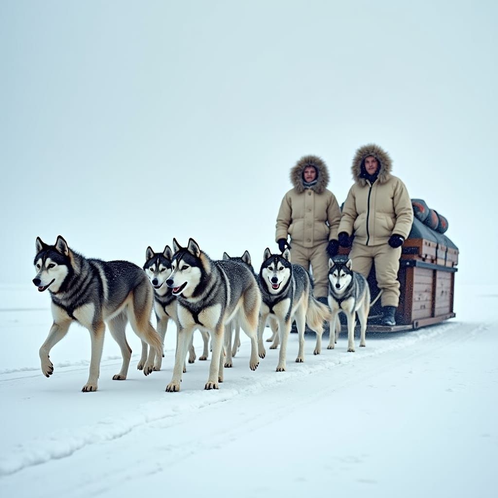 Dog Sled Team in Antarctica, Digital Painting