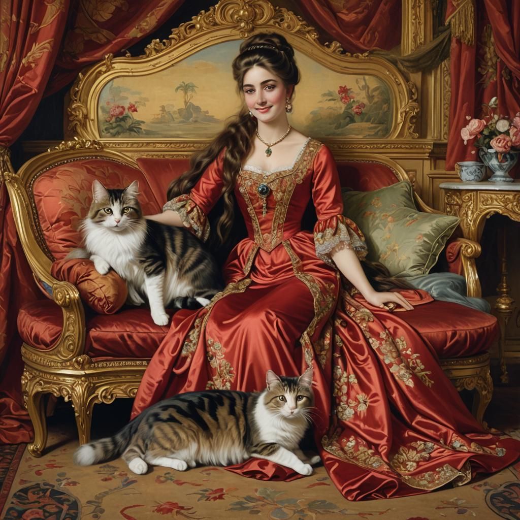 Elegant Woman with Cat in Classical Style