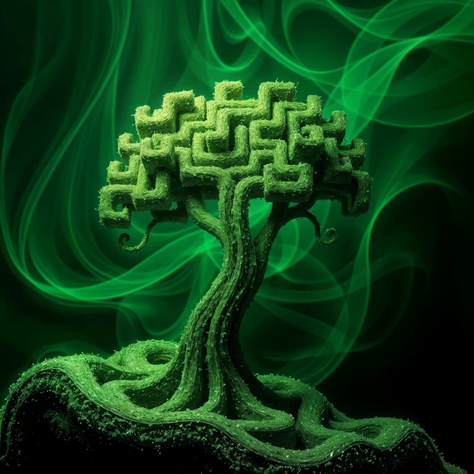 Whimsical Maze Tree in Tenebrist Style