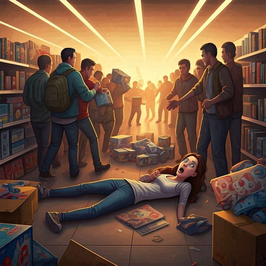 Dramatic Black Friday Mayhem in a Cyberpunk-Inspired Aesthet...