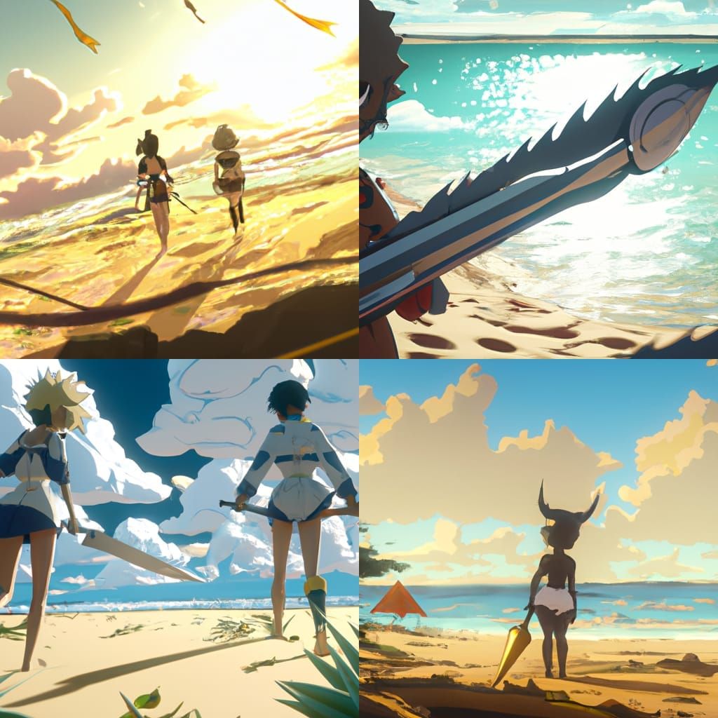 Anime Beach Scene in Studio Ghibli Style