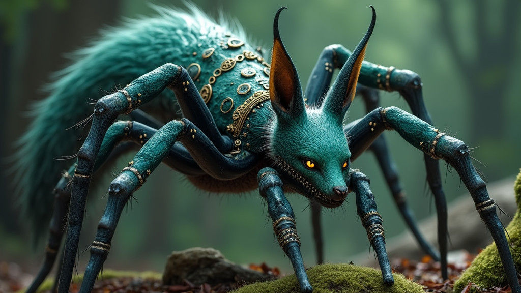 Spider-Fox Hybrid with War Saddle in Whimsical Realism