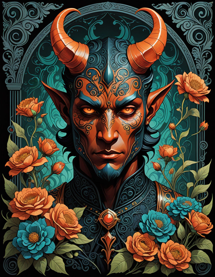 Whimsical Demon in Floral Delight