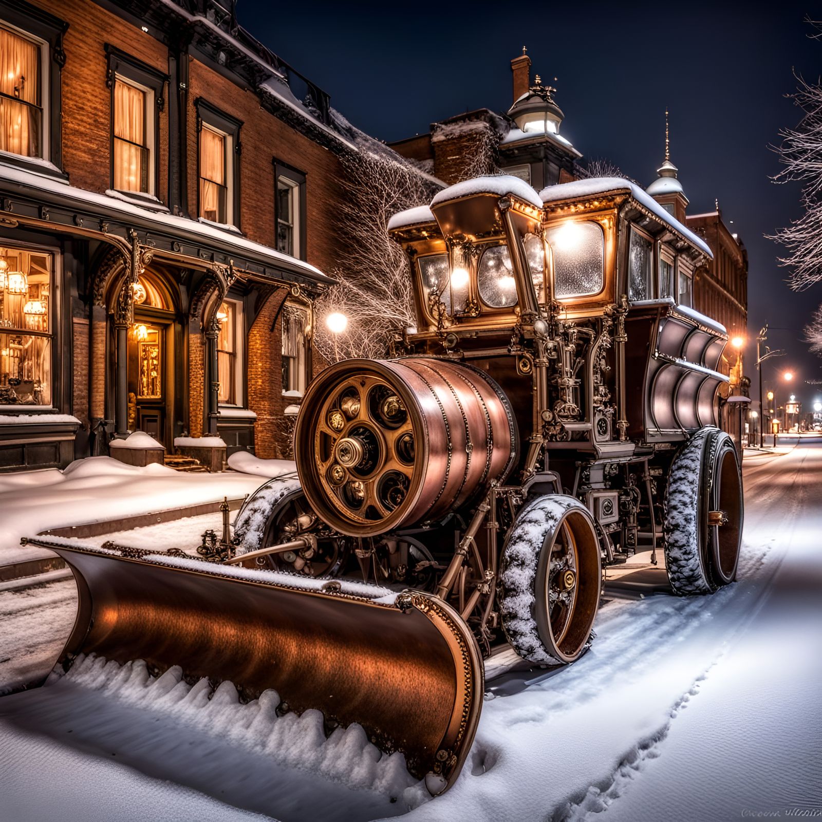 Steampunk Snowplow in Victorian Winter Wonderland