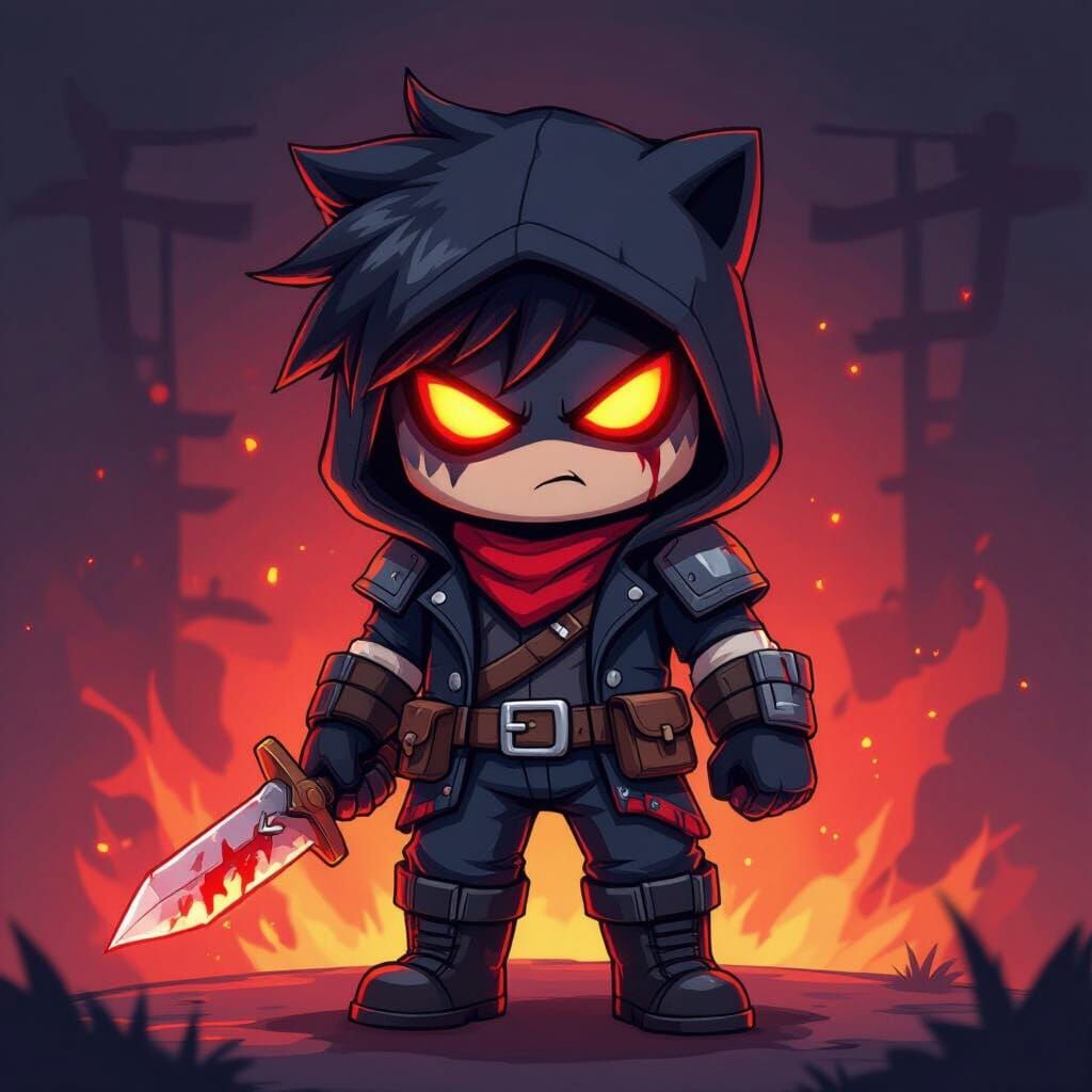 Stylized Cartoon Avatar of Roblox Killer with Red Eyes