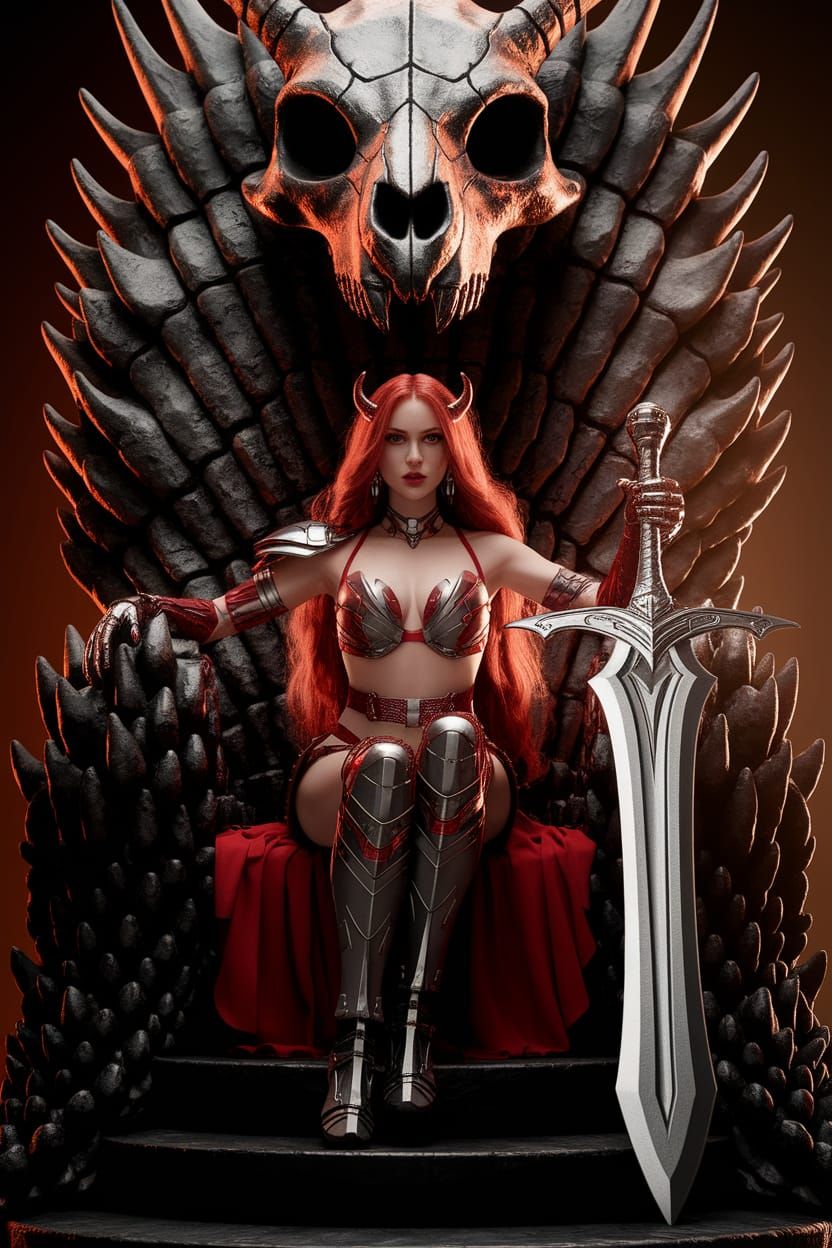 Cyborg Demon Queen on Dragon Throne