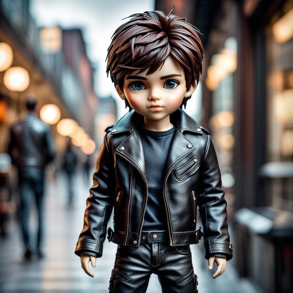 Hyperrealistic Boy Doll in Leather Outfit