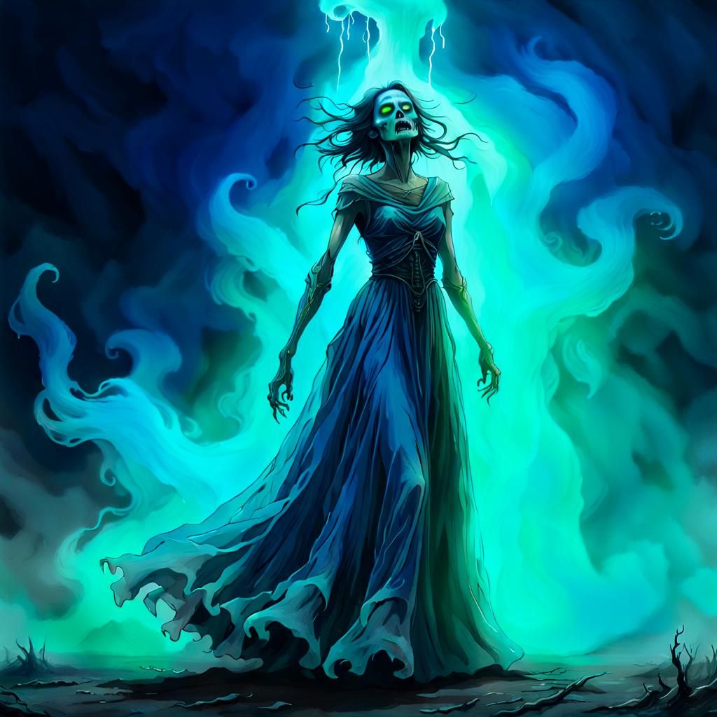 Ethereal Banshee in Neon-Lit, Atmospheric Digital Art