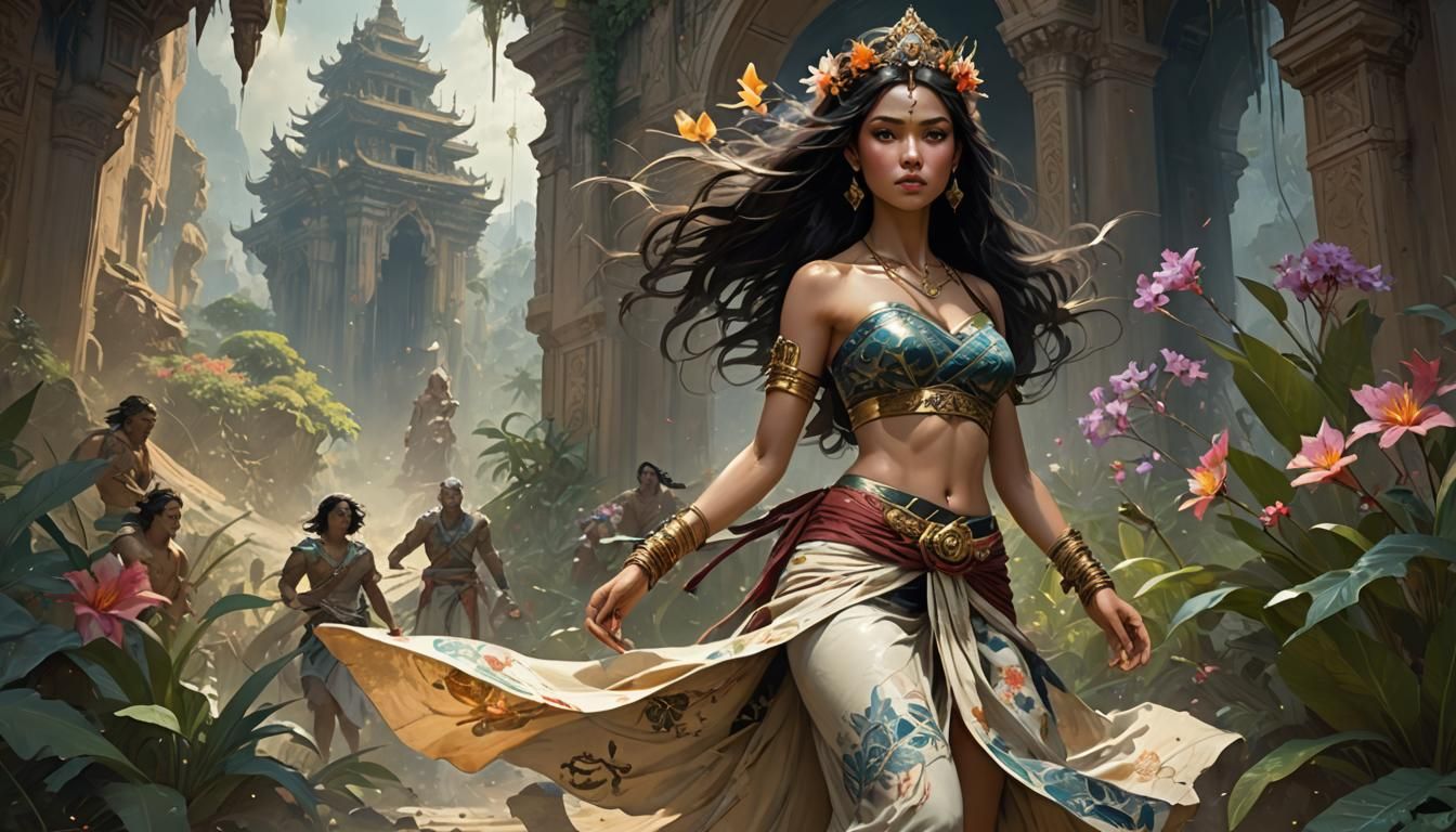 Majestic Princess in Action with Floral Patterns