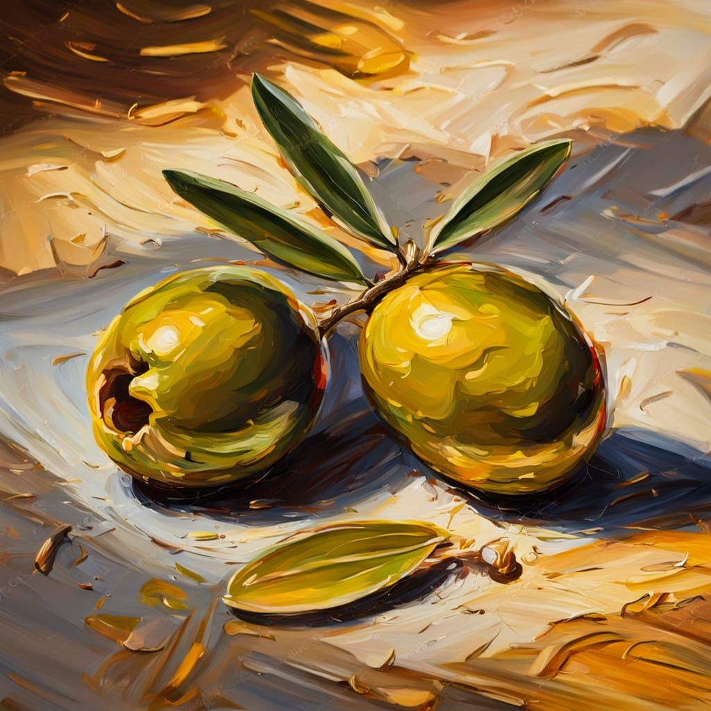 Olive Still Life as Impasto Oil Painting