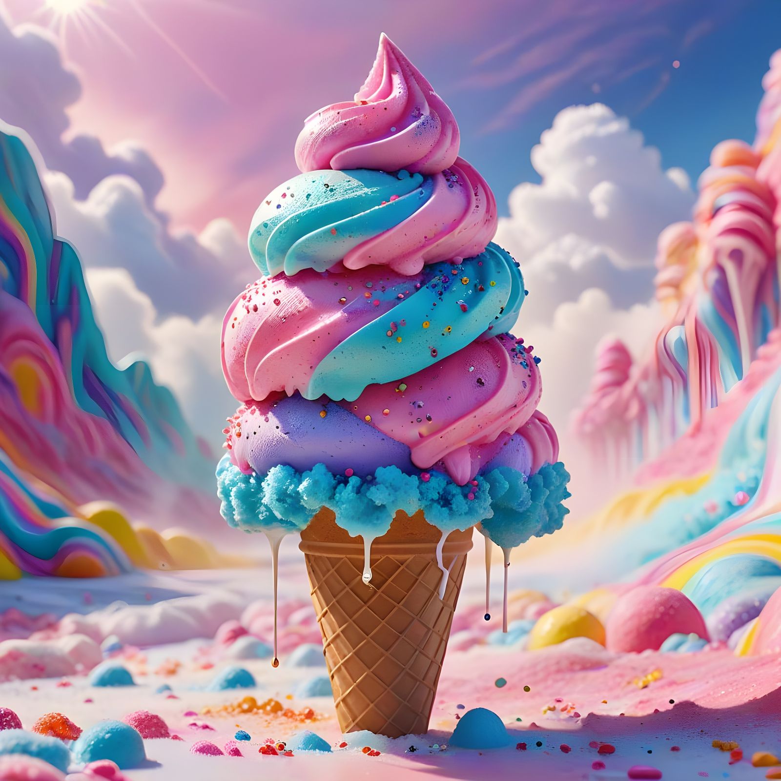 Lisa Frank Ice Cream Cone Illustration