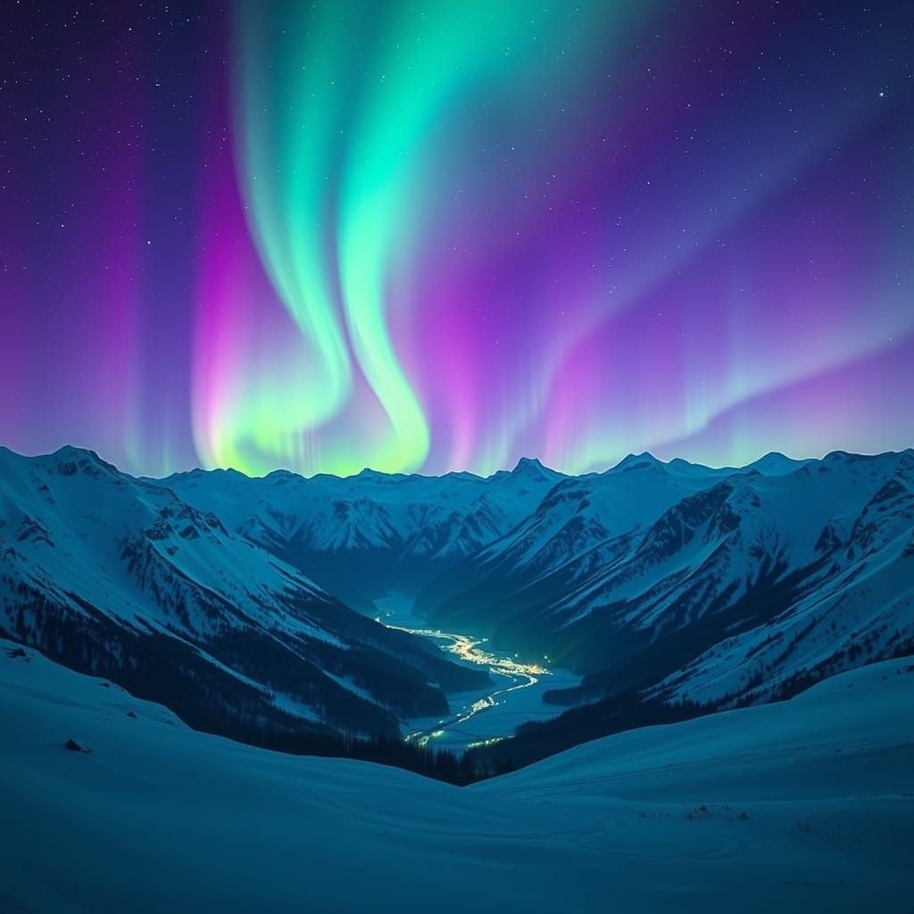 Ethereal Aurora Borealis Dance in Alaskan Mountains