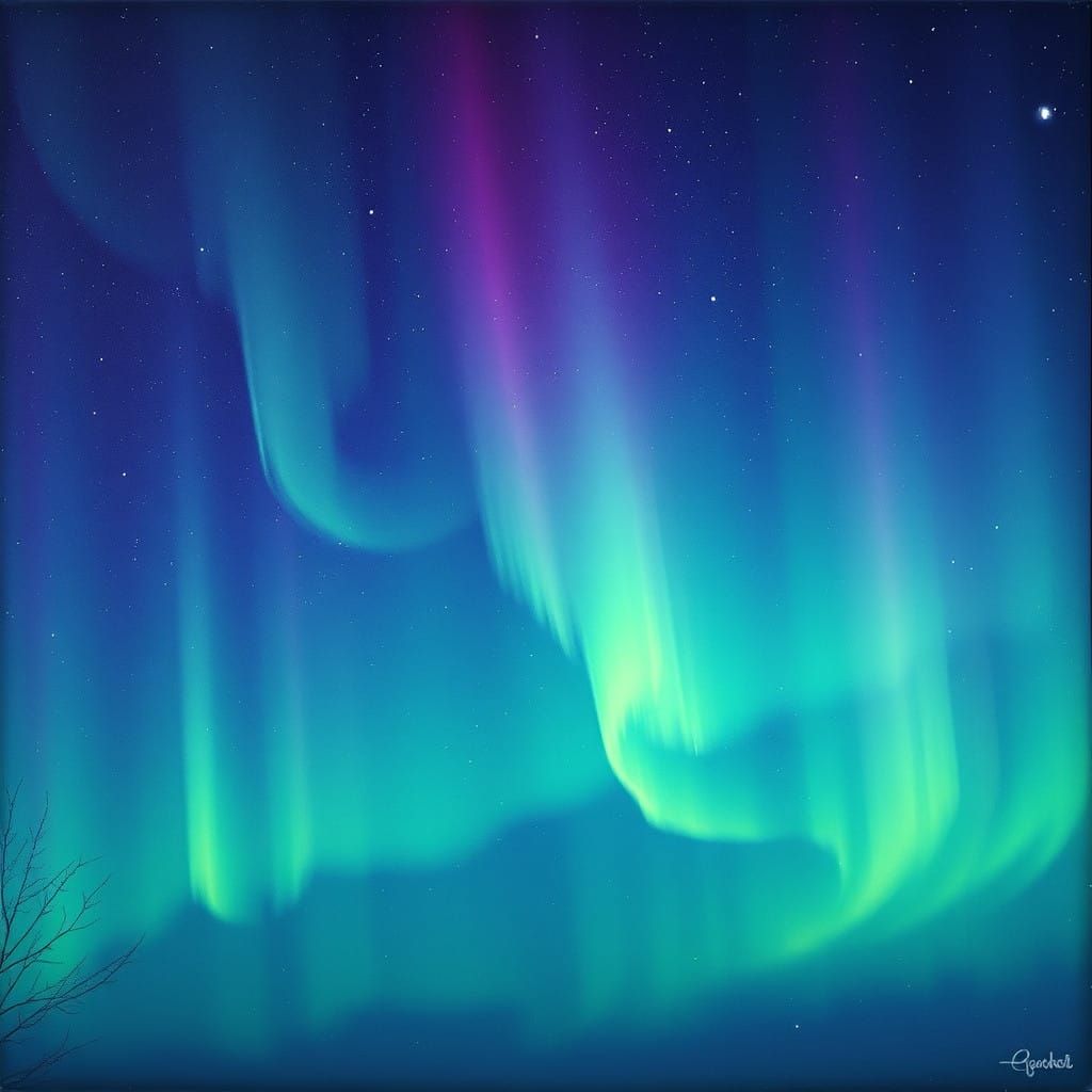 Ethereal Green and Purple Aurora Borealis Dance