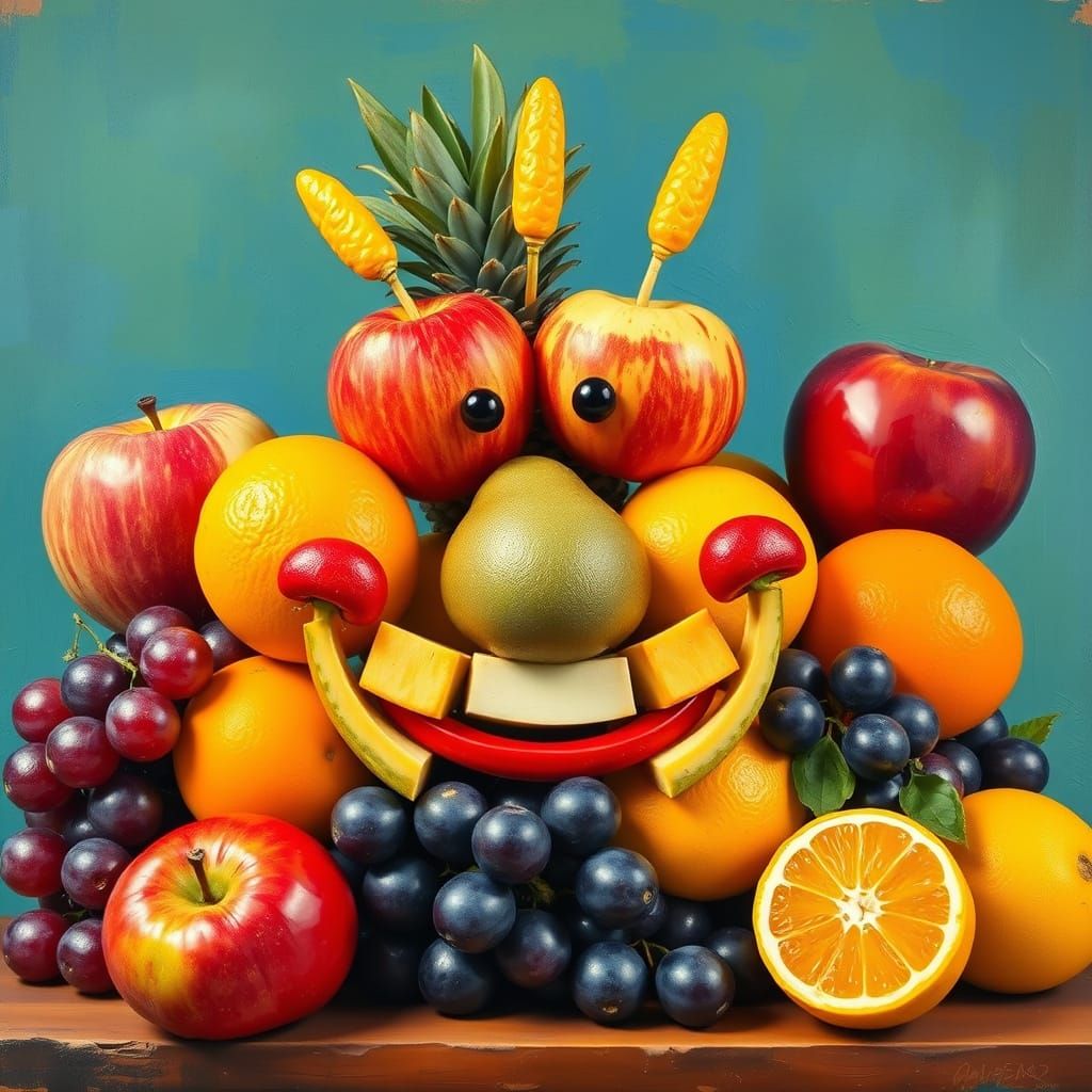 Whimsical Fruit Smile Arrangement in Pop Art Style