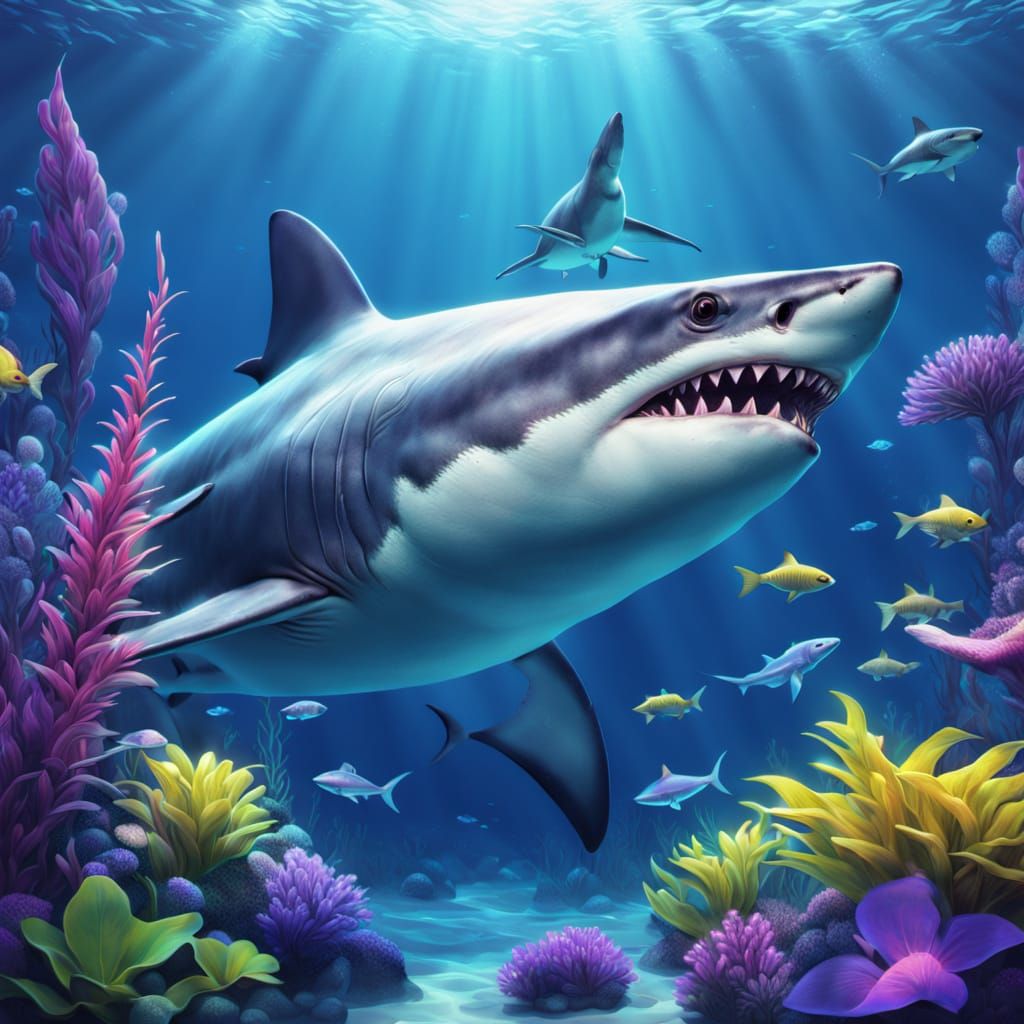 Shark and Fish Friends Enjoy Music Underwater in Vibrant Dig...