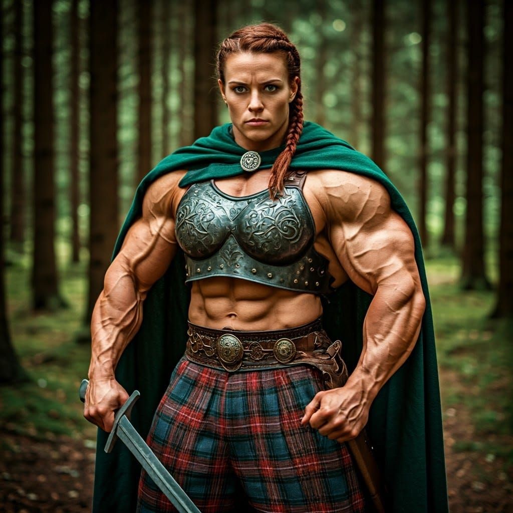 Fierce Female Celtic Warrior in Forest Landscape