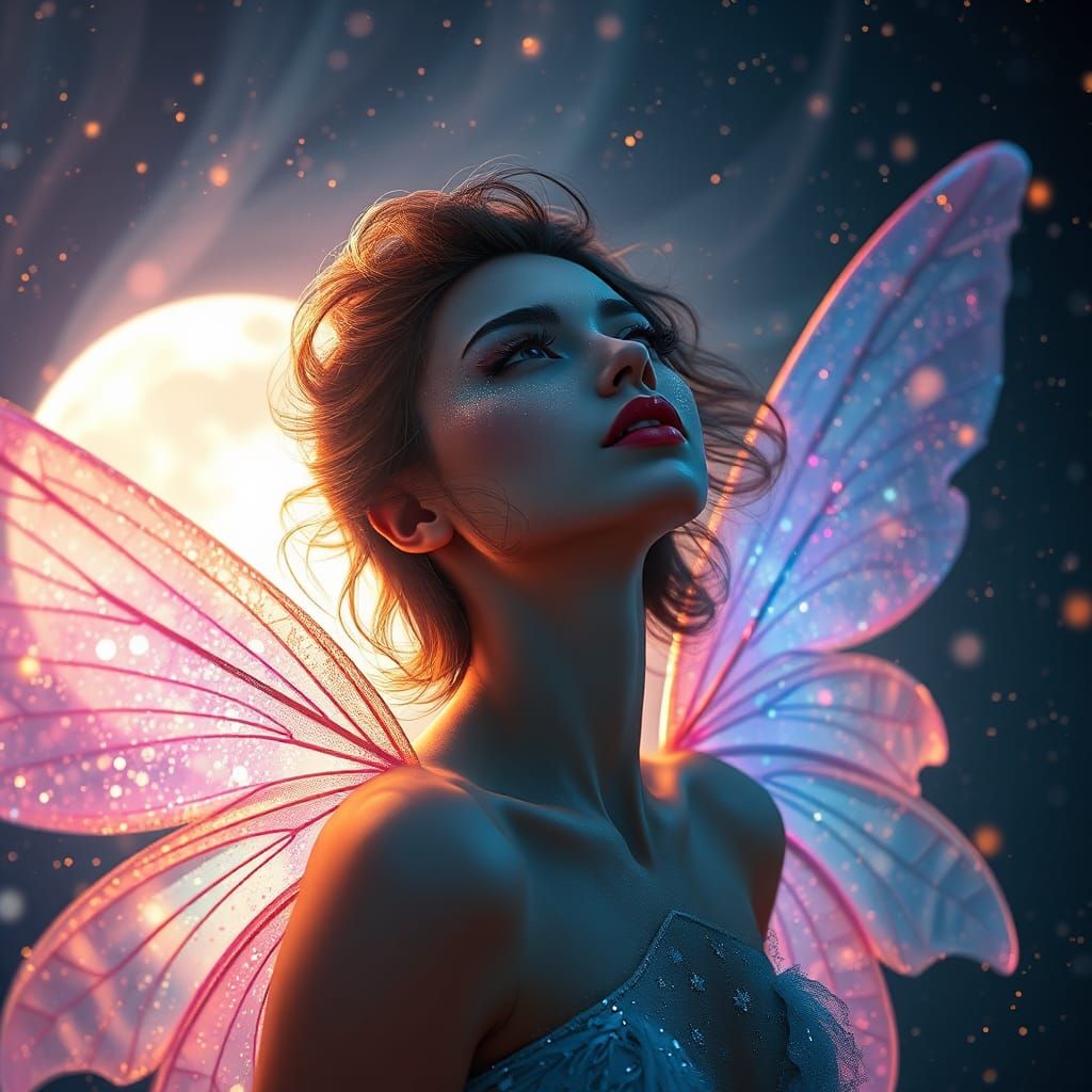 Ethereal Fairy with Iridescent Wings in Dreamlike Art