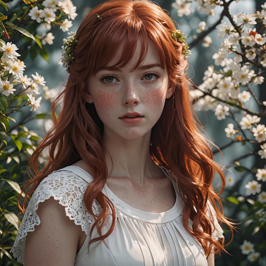 Hyperrealistic Redhead Portrait in Anime Style