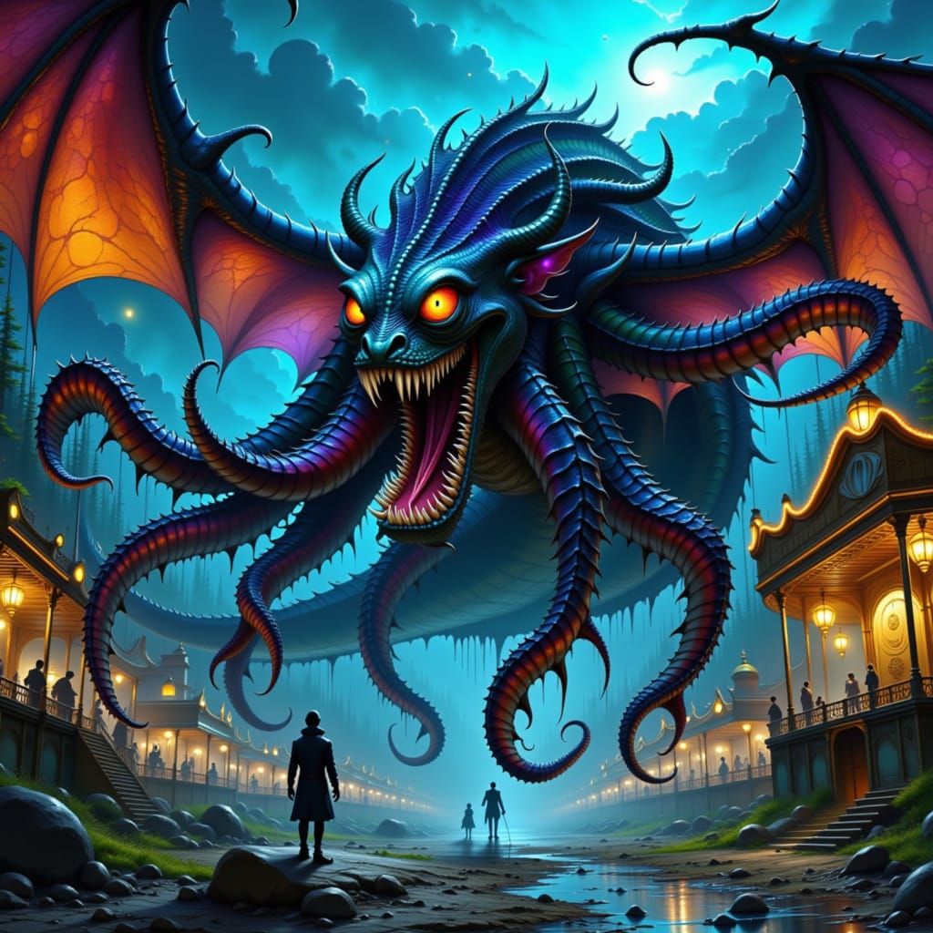 Octopus-Dragon Hybrid in Abandoned Carnival