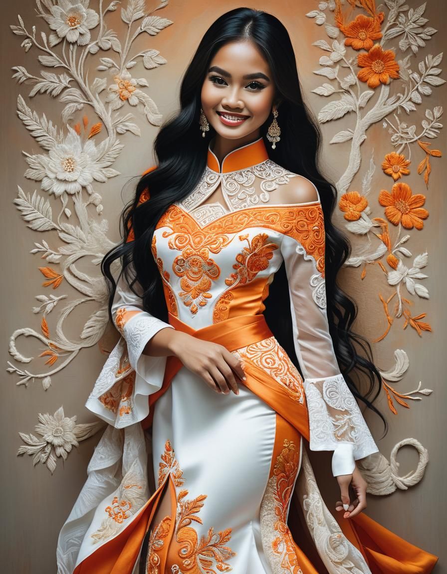 Stunning Filipina Woman in Embroidered Filipiniana