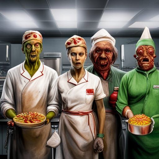 Creepy Alien Fast Food Kitchen: Hyperrealistic Concept Art