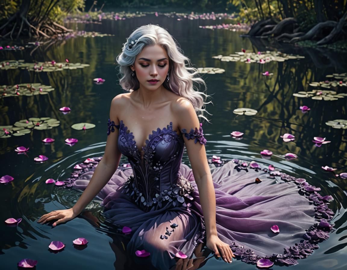 Silver Haired Woman in Violet Gown