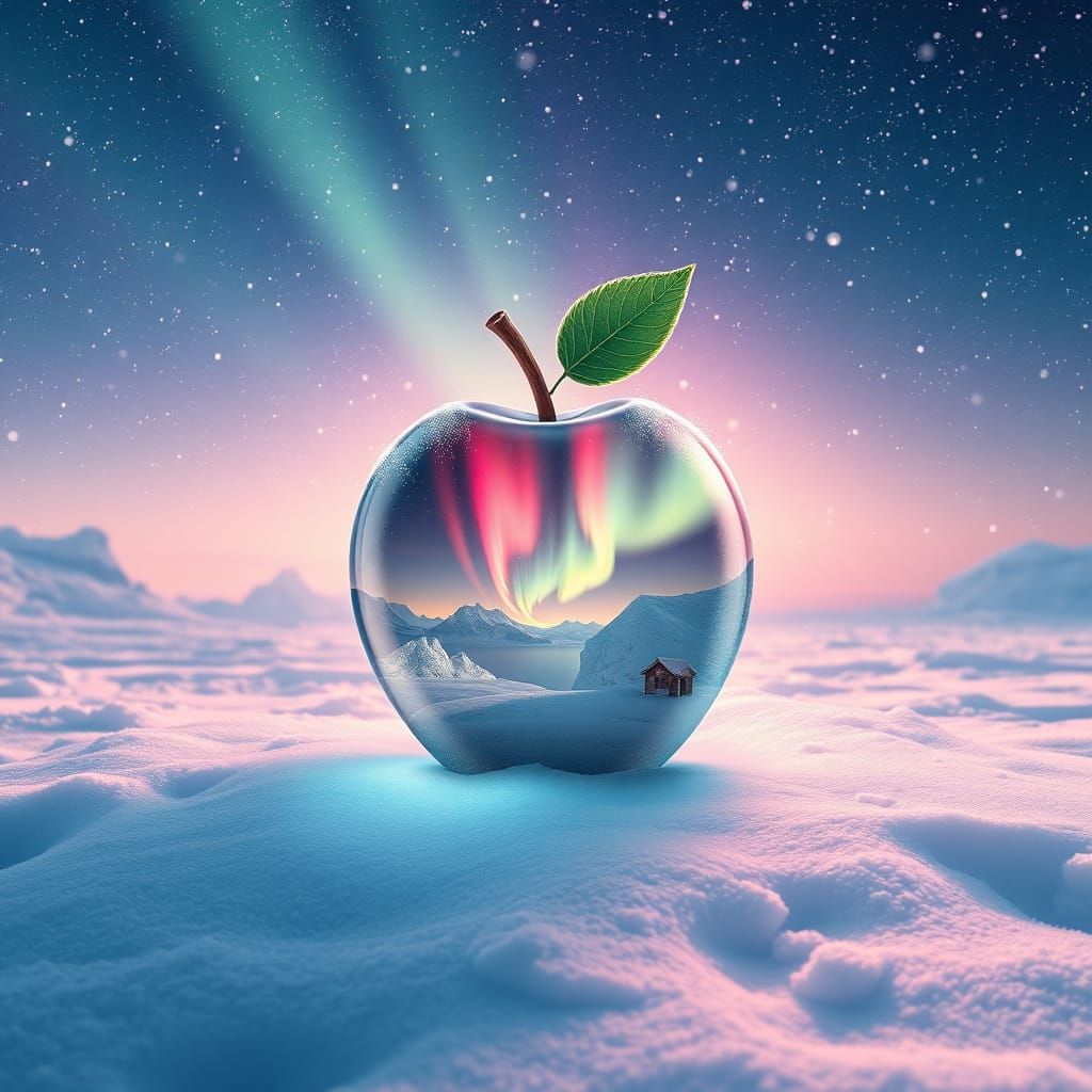 Snowstorm in Antarctica with Aurora Glass Apple