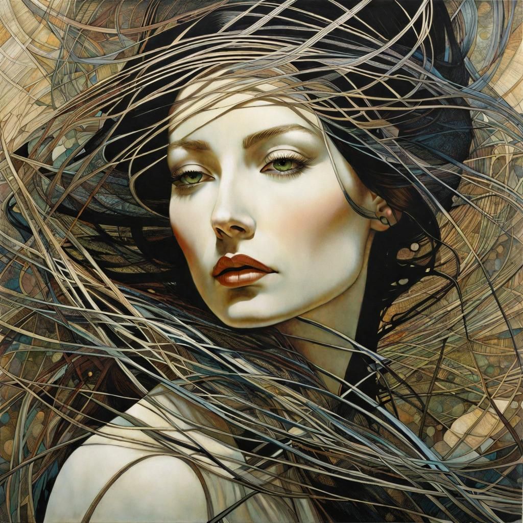 Woman in Abstract Lines: A Surreal Digital Painting