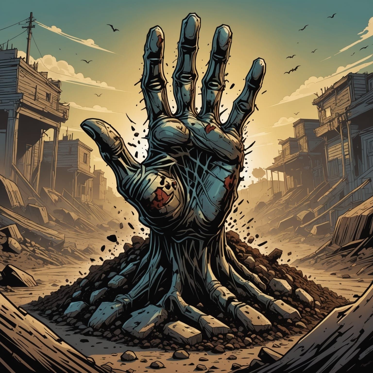 Zombie Hand Emerges: Comic Book Art