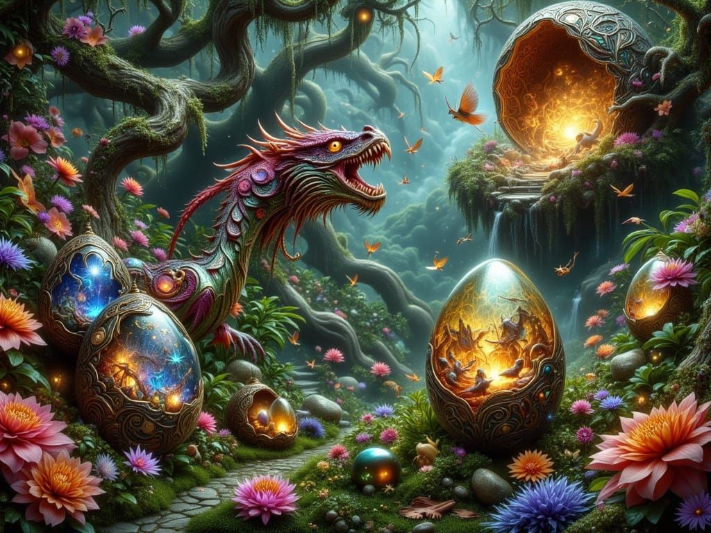 Lush Dragon Egg Garden in Fantasy Realm
