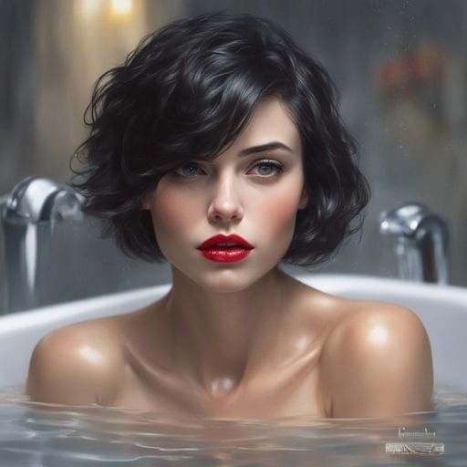 Beautiful Woman Taking Bath in Royo Style